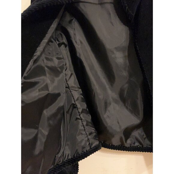 Vintage Black Velvet  Jacket Sz 11/12 Open  Front Braided Trim Lined Blazer Form - Picture 11 of 15
